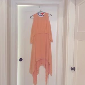 Size 8 BCBGMAXAZRIA Coral scarf dress w/ high low detail & keyhole cut out back.
